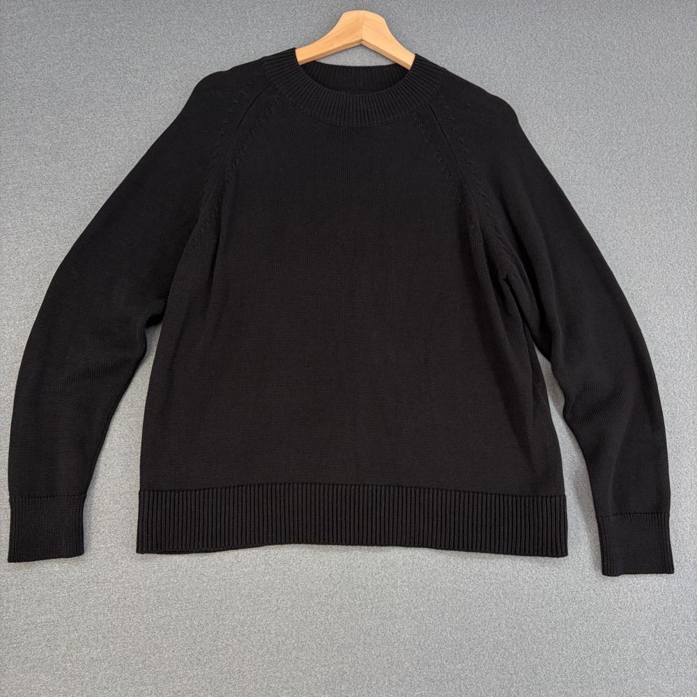 Quince Organic Cotton Fisherman Crewneck Sweater Black Womens Small Minimalist